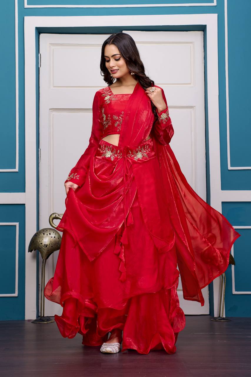Heavy Fandy Satin with  Embroidery & Sequins Work Lehenga