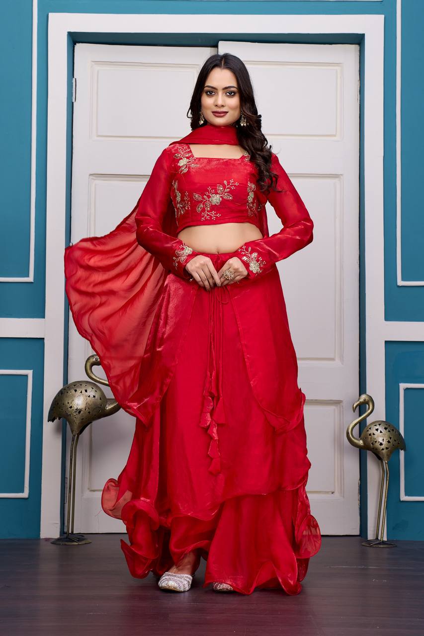 Heavy Fandy Satin with  Embroidery & Sequins Work Lehenga