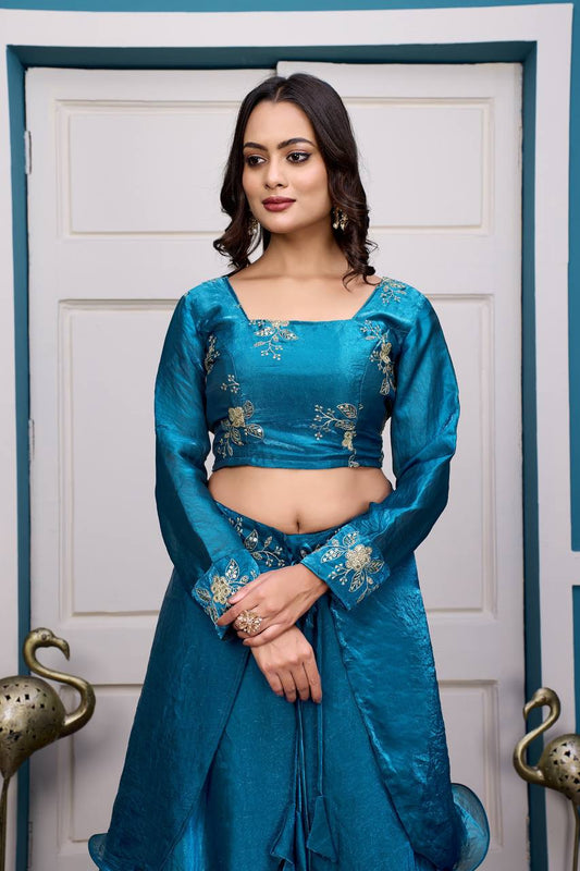 Heavy Fandy Satin with  Embroidery & Sequins Work Lehenga