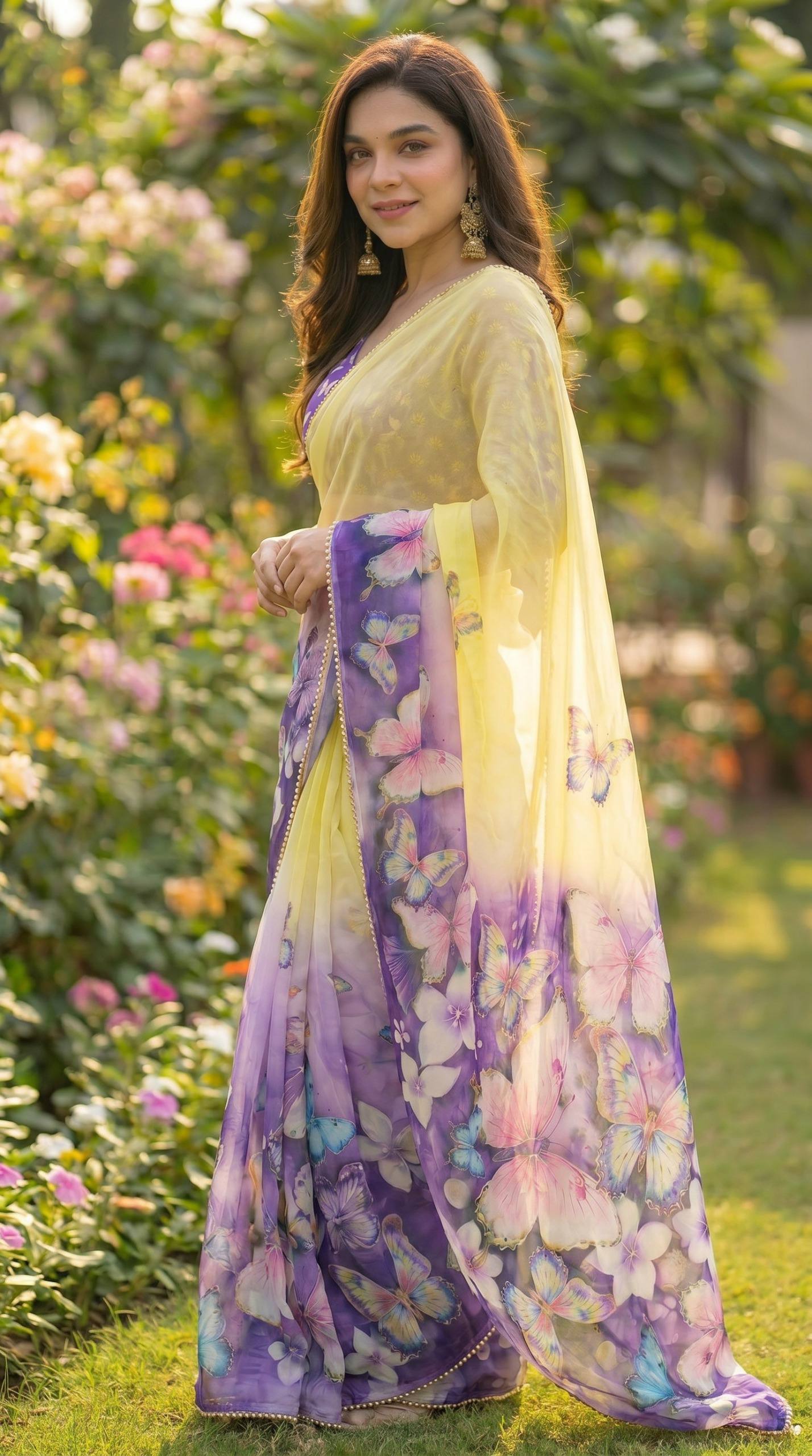 Digital Print with pearl lace border saree