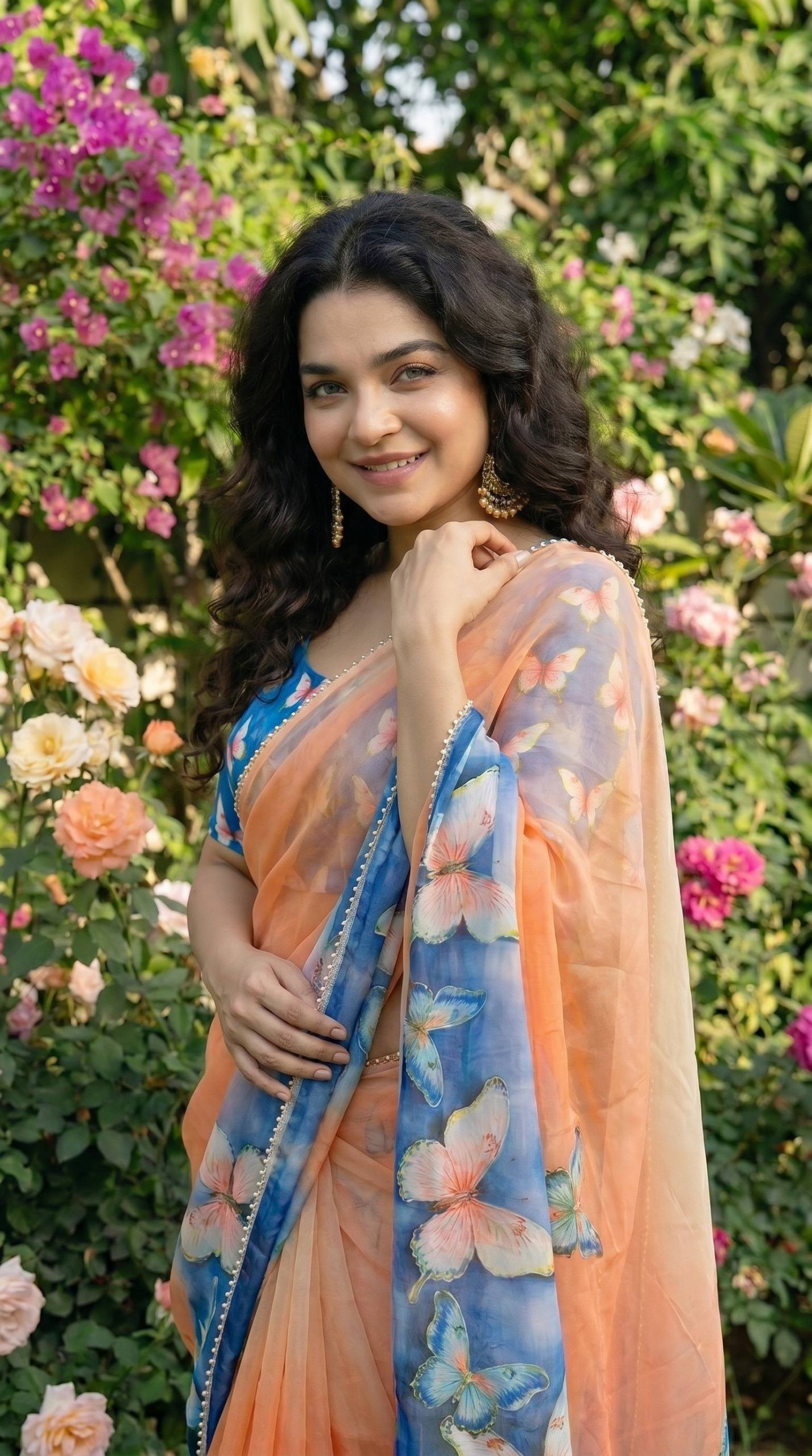 Digital Print with pearl lace border saree