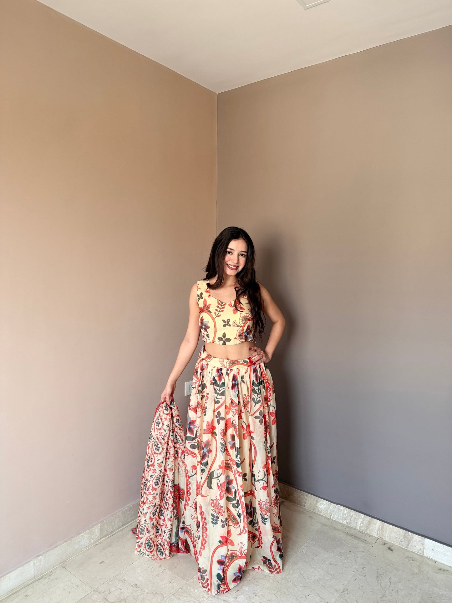 Beautiful all-over floral printed lehenga