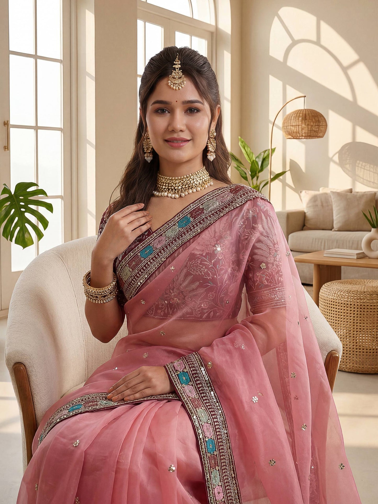Orgenza Silk Embroidery Design Work With Embroidery Lace Border Saree