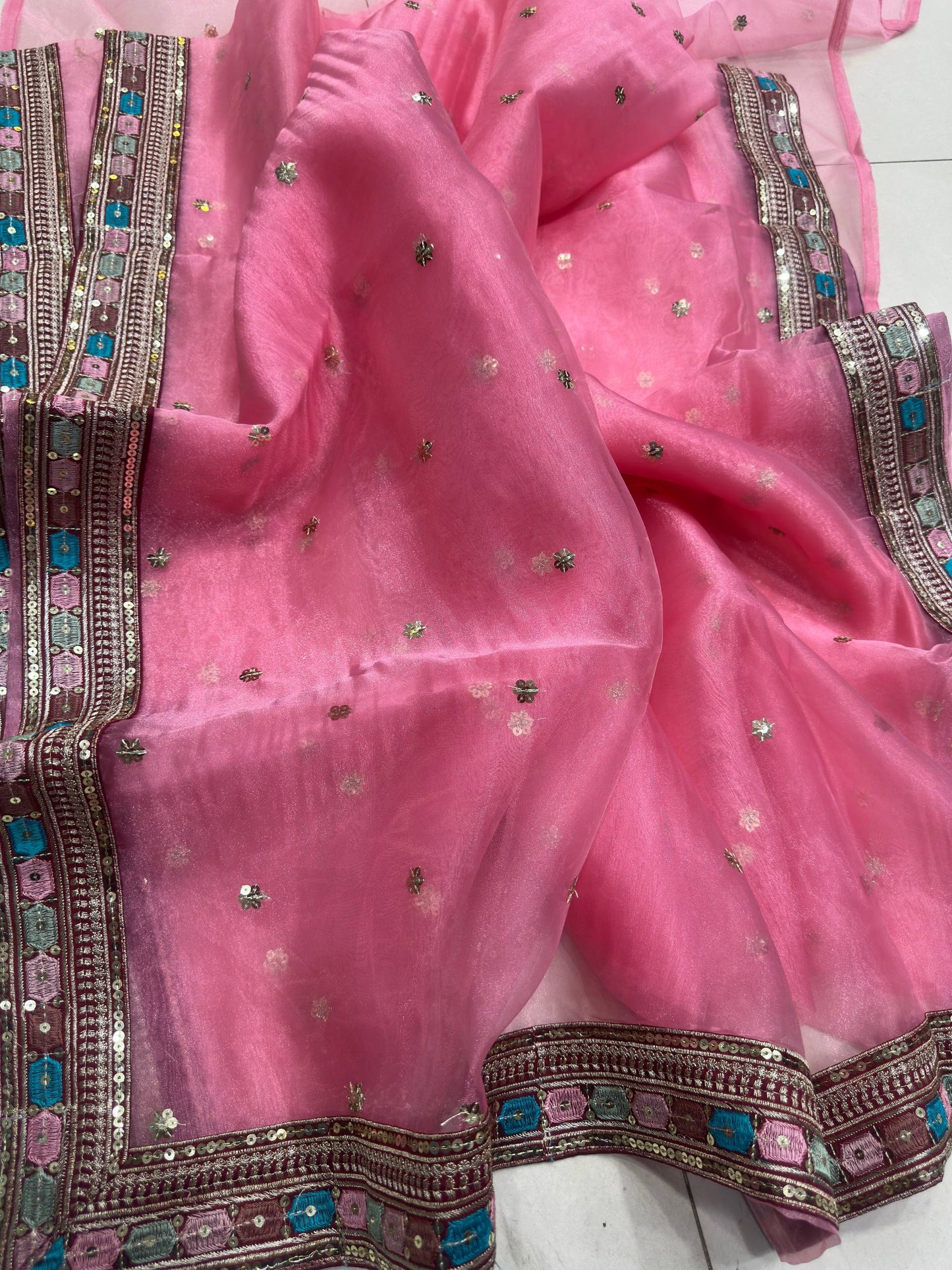 Orgenza Silk Embroidery Design Work With Embroidery Lace Border Saree