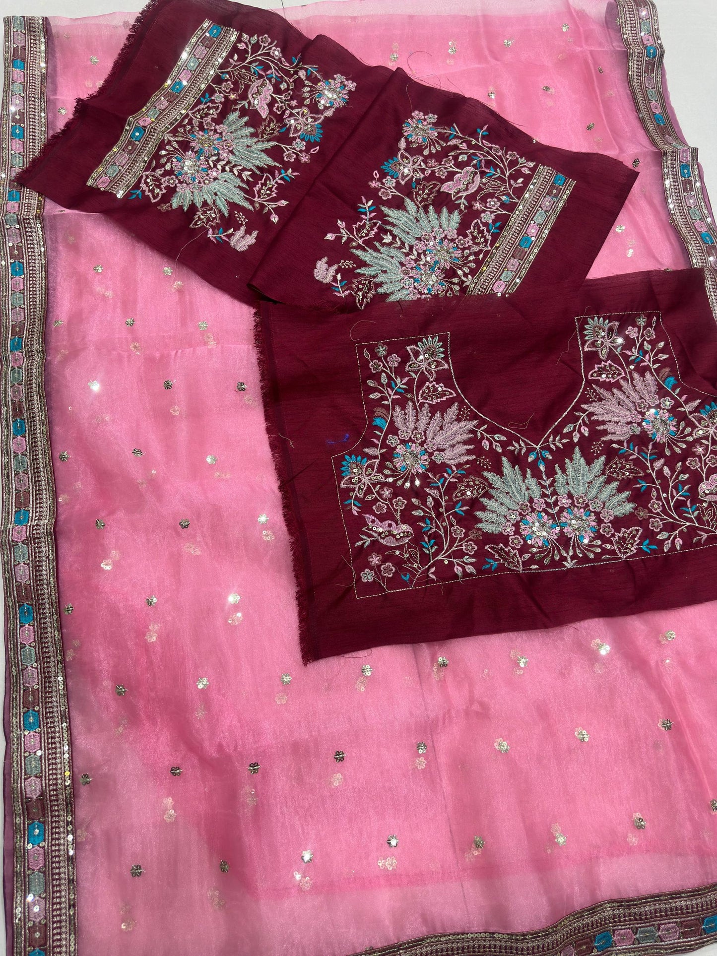 Orgenza Silk Embroidery Design Work With Embroidery Lace Border Saree