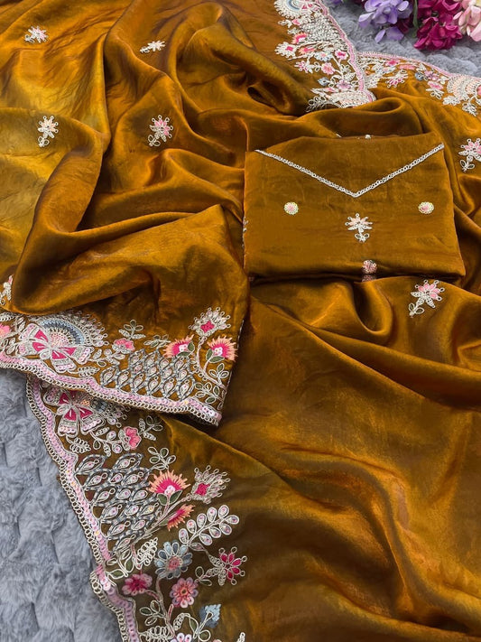 Very Soft nd Elegant Rich look fendy sartin fabric saree