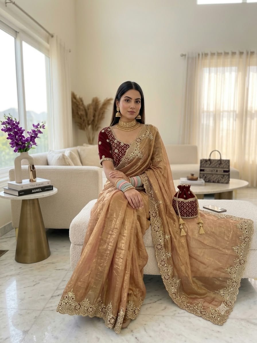 very soft nd elegant fendy chiffon fabric saree