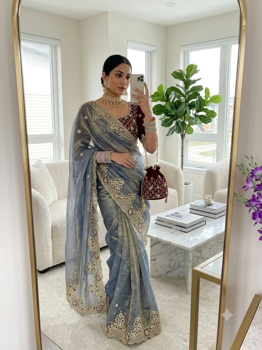 very soft nd elegant fendy chiffon fabric saree