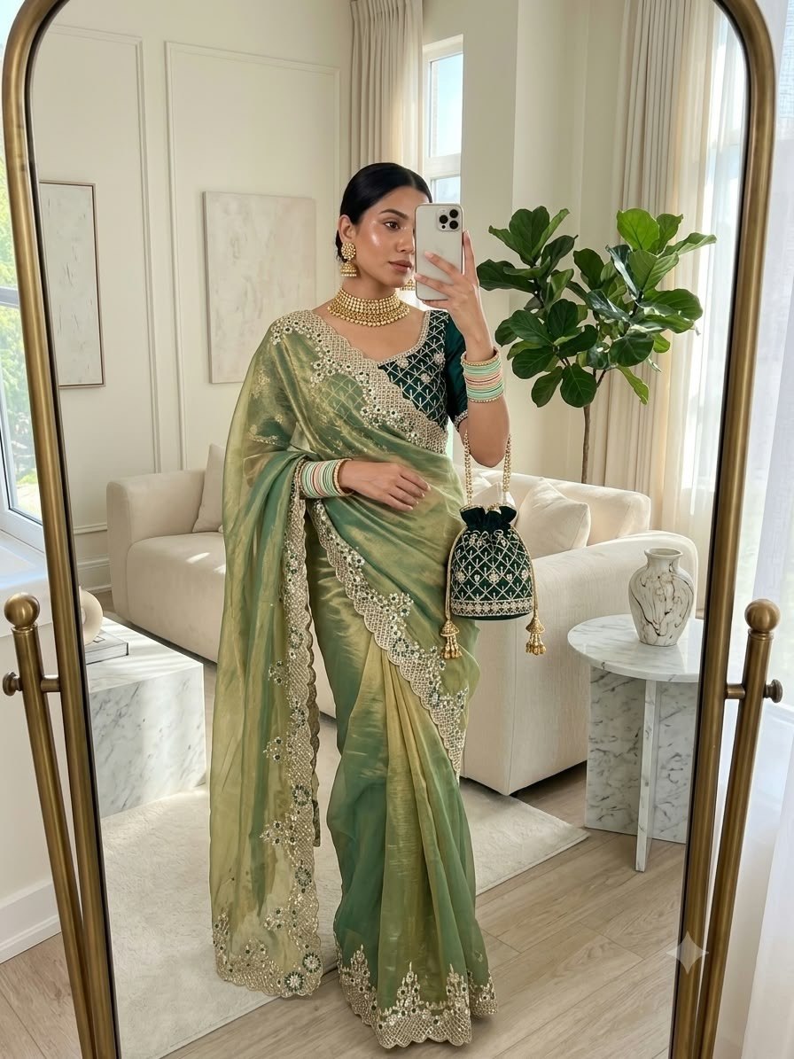 very soft nd elegant fendy chiffon fabric saree
