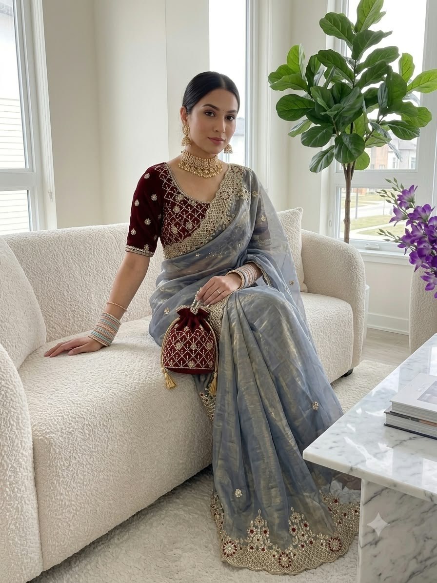 very soft nd elegant fendy chiffon fabric saree