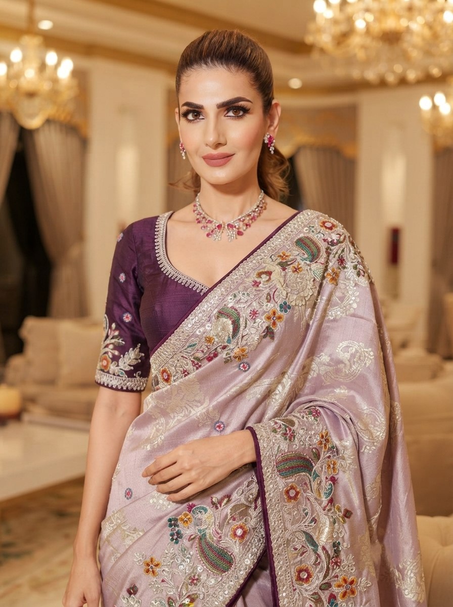 Wedding Wear Pure Kanjivarm Silk Heavy Embroidery Work Saree