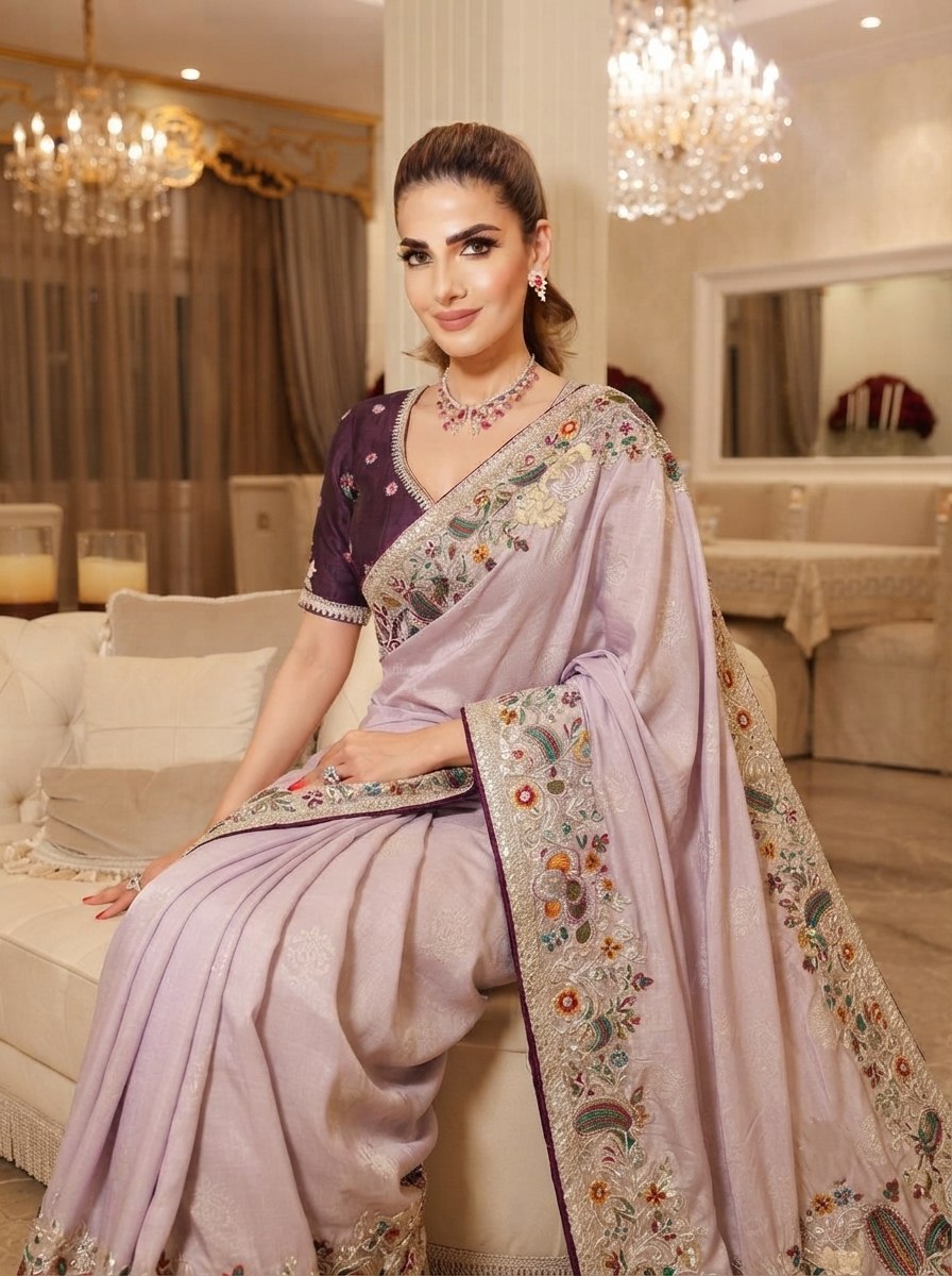 Wedding Wear Pure Kanjivarm Silk Heavy Embroidery Work Saree