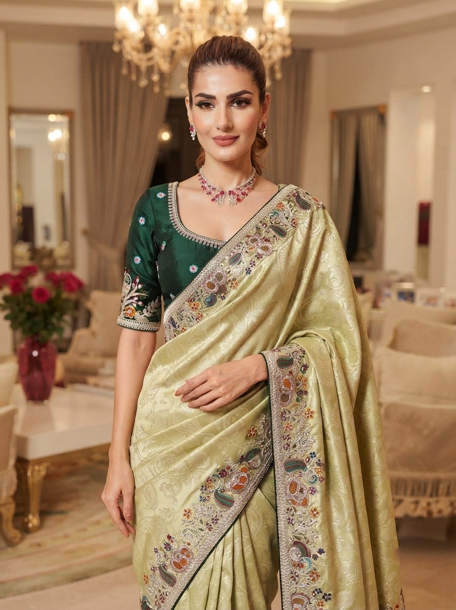 Wedding Wear Pure Kanjivarm Silk Heavy Embroidery Work Saree