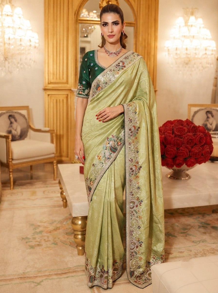 Wedding Wear Pure Kanjivarm Silk Heavy Embroidery Work Saree