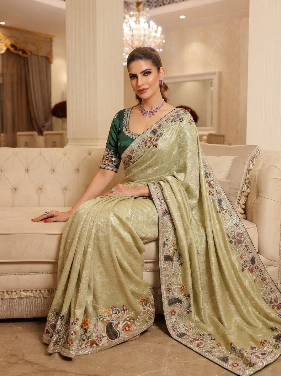 Wedding Wear Pure Kanjivarm Silk Heavy Embroidery Work Saree