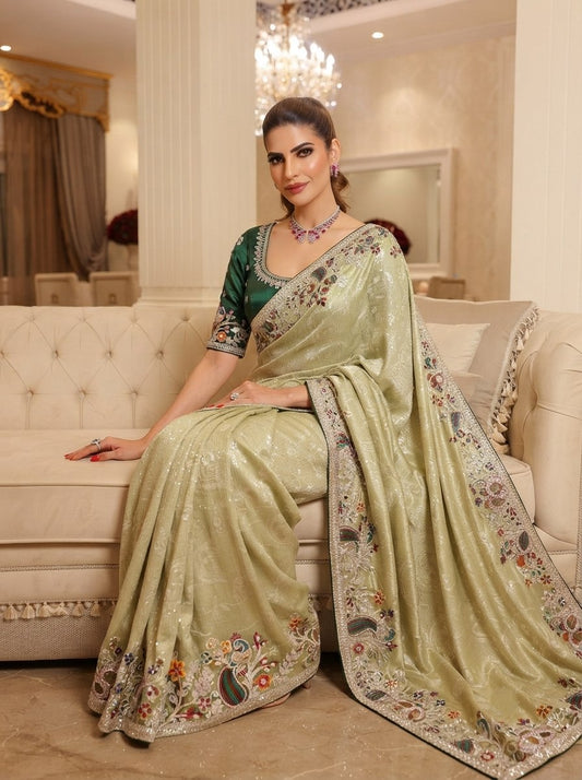 Wedding Wear Pure Kanjivarm Silk Heavy Embroidery Work Saree
