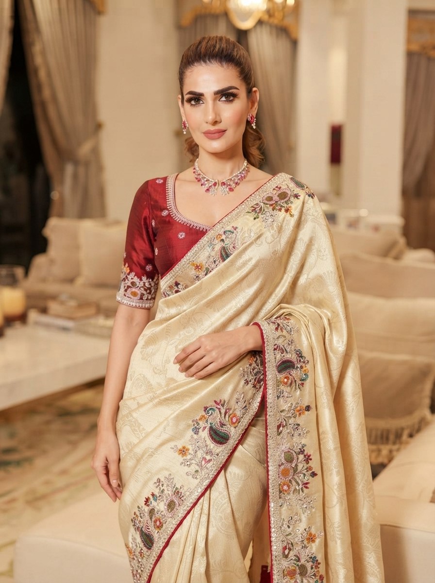 Wedding Wear Pure Kanjivarm Silk Heavy Embroidery Work Saree