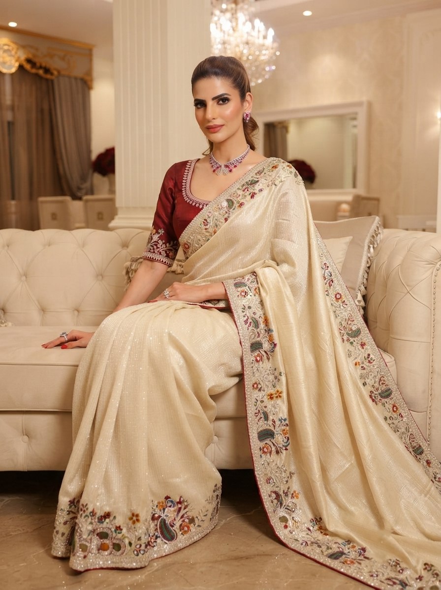 Wedding Wear Pure Kanjivarm Silk Heavy Embroidery Work Saree
