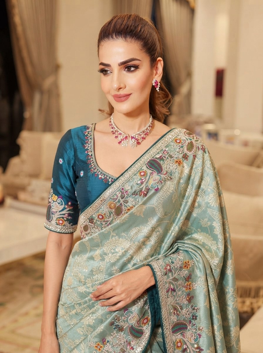 Wedding Wear Pure Kanjivarm Silk Heavy Embroidery Work Saree