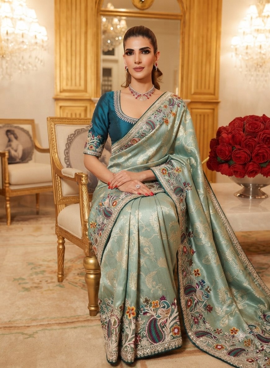 Wedding Wear Pure Kanjivarm Silk Heavy Embroidery Work Saree