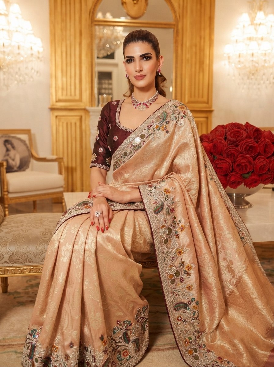 Wedding Wear Pure Kanjivarm Silk Heavy Embroidery Work Saree