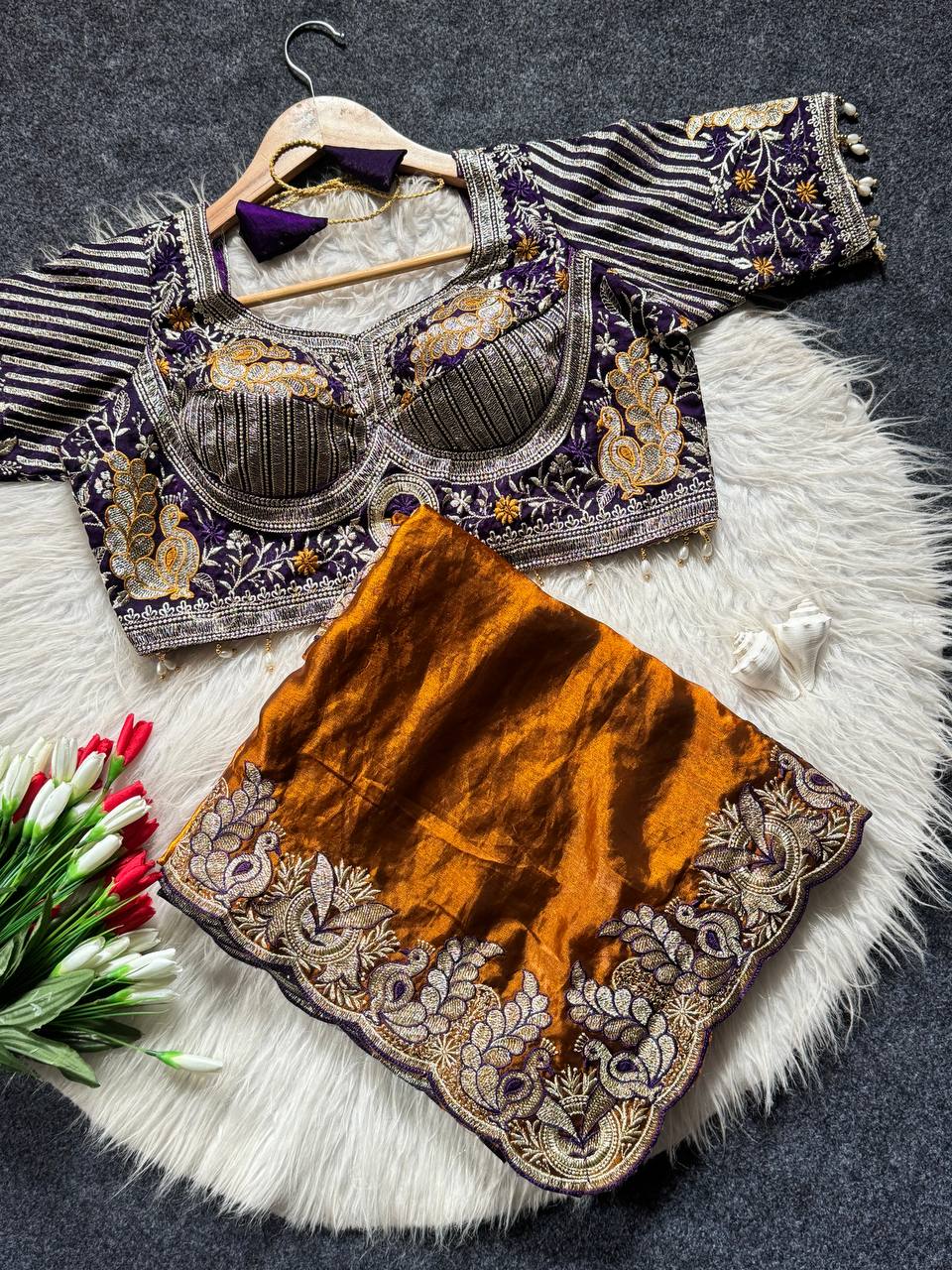 Soft fandy Sartin With Beautiful Embroidery Saree