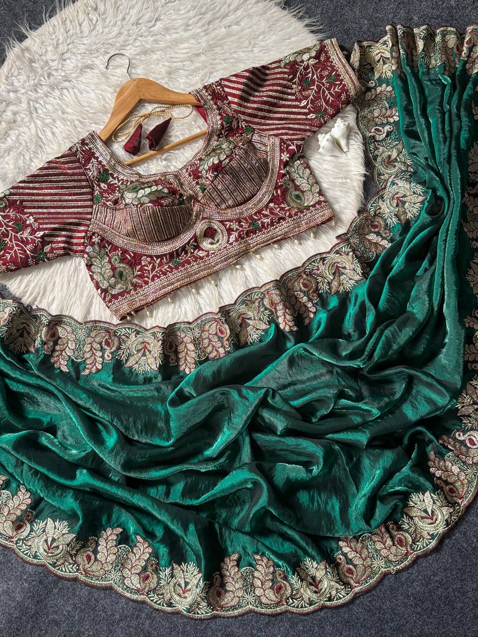 Soft fandy Sartin With Beautiful Embroidery Saree