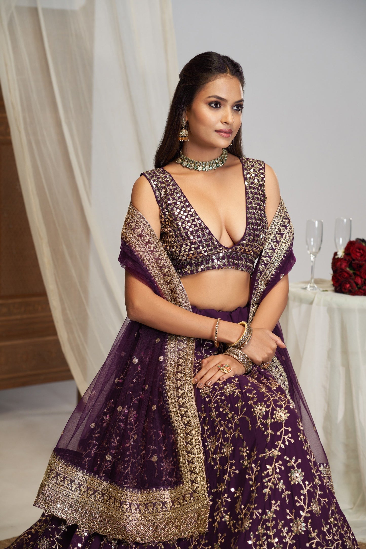 Georgette Zari Sequence Embroidery Choli
