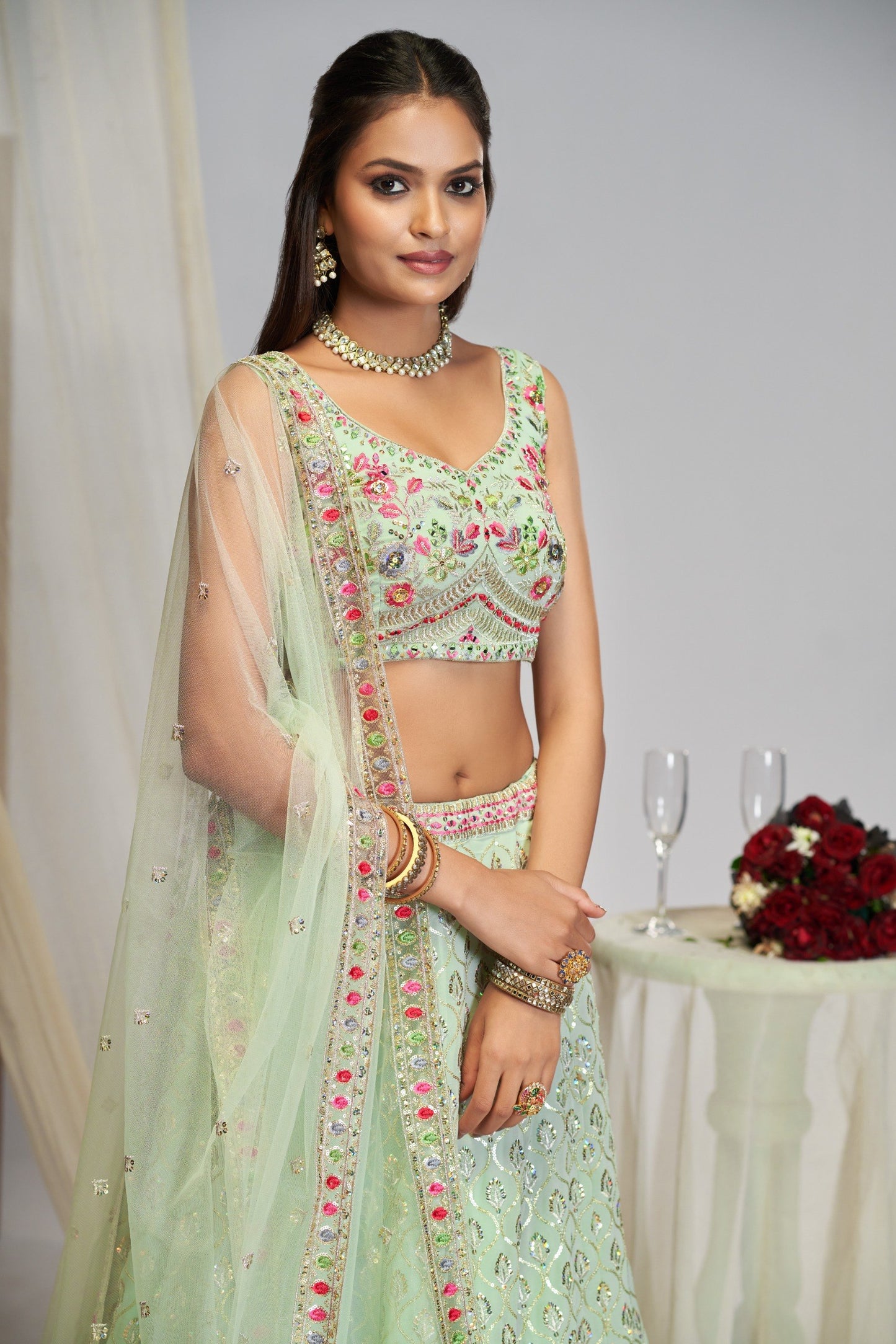 Georgette Zari Sequence Embroidery Choli
