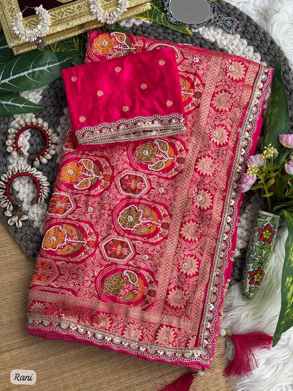 Pure Sartin saree with weaving jaquard nd mina work