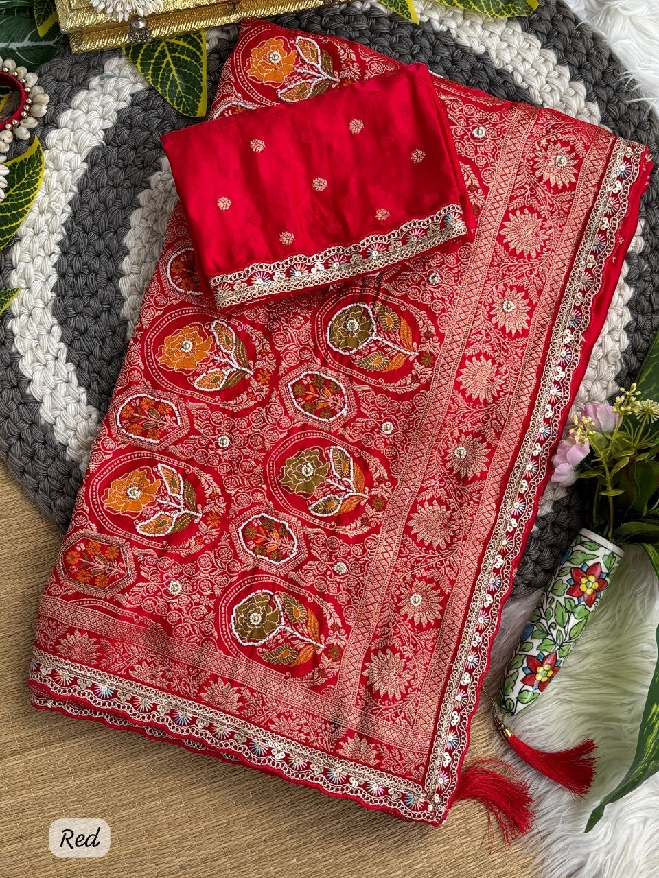 Pure Sartin saree with weaving jaquard nd mina work