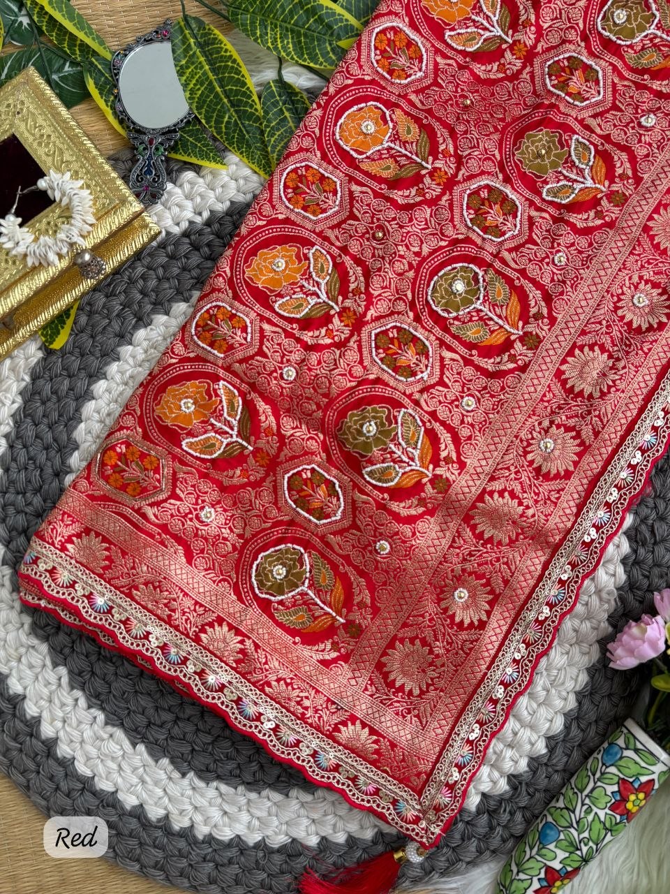 Pure Sartin saree with weaving jaquard nd mina work
