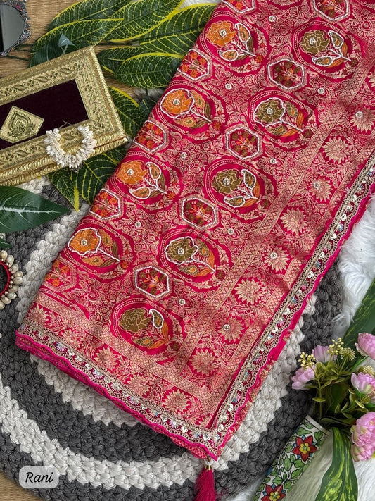 Pure Sartin saree with weaving jaquard nd mina work