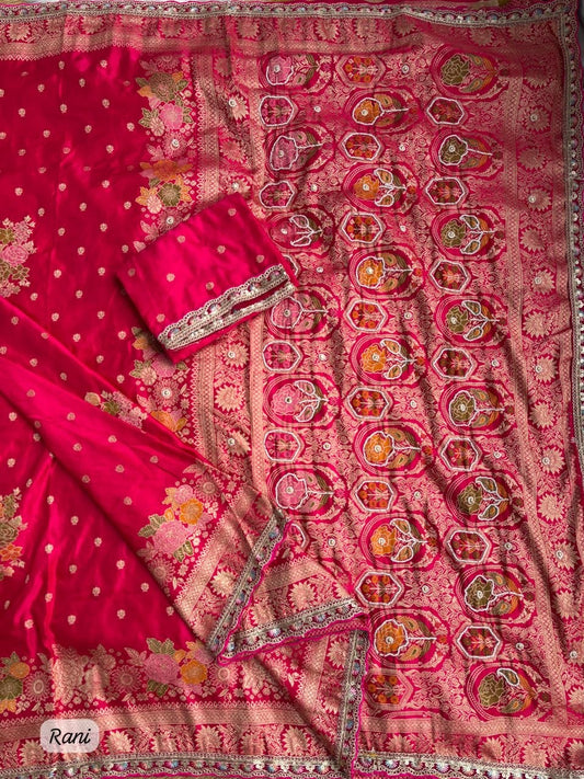 Pure Sartin saree with weaving jaquard nd mina work