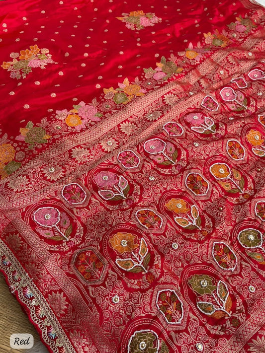 Pure Sartin saree with weaving jaquard nd mina work