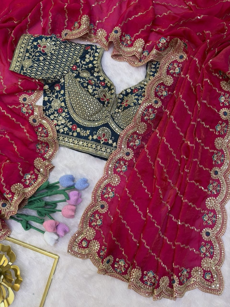 Soft Space Silk Bead sequins and Zari Embroidery Work Saree