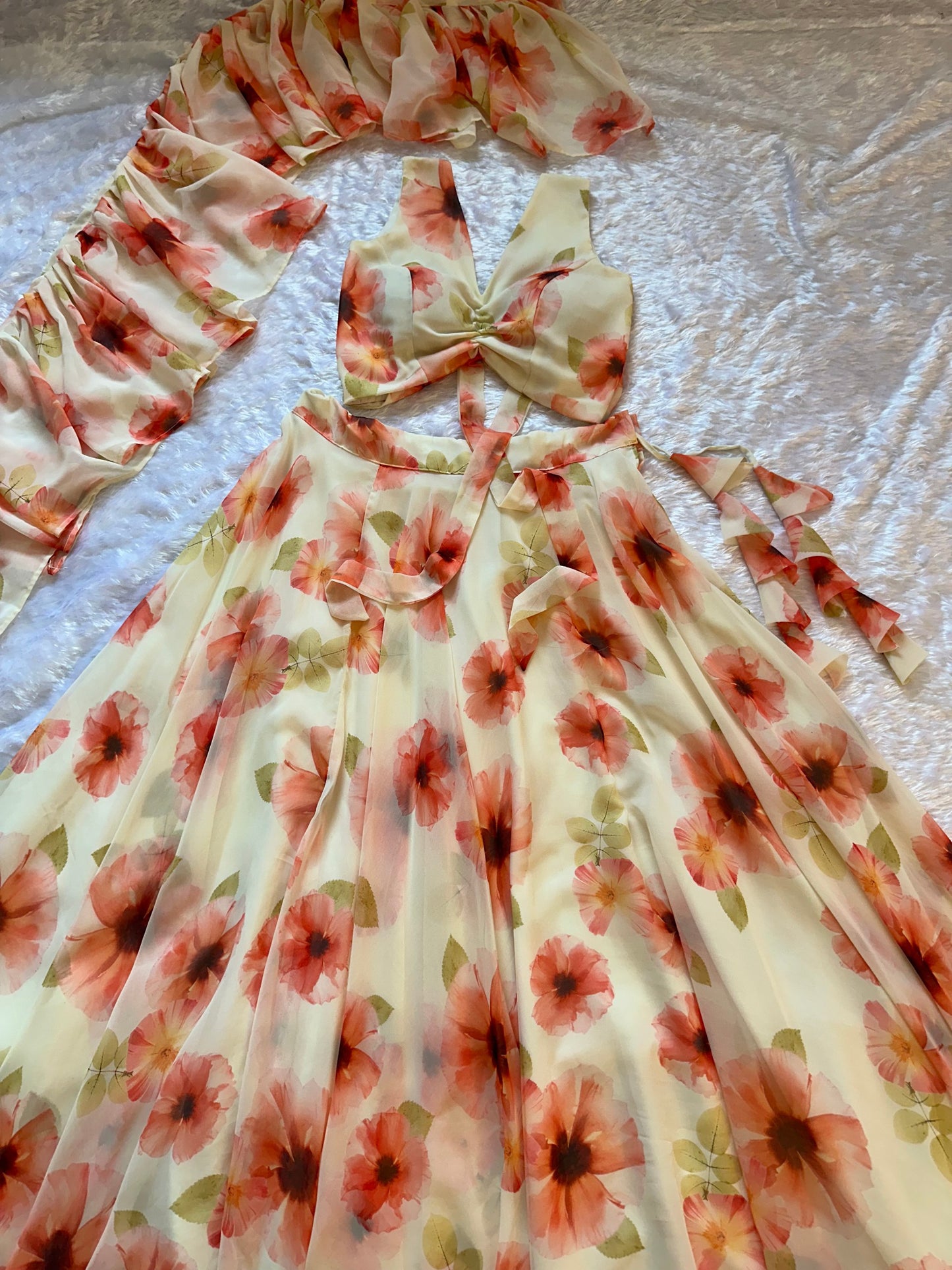 Soft Georgette digital painted floral design lehenga