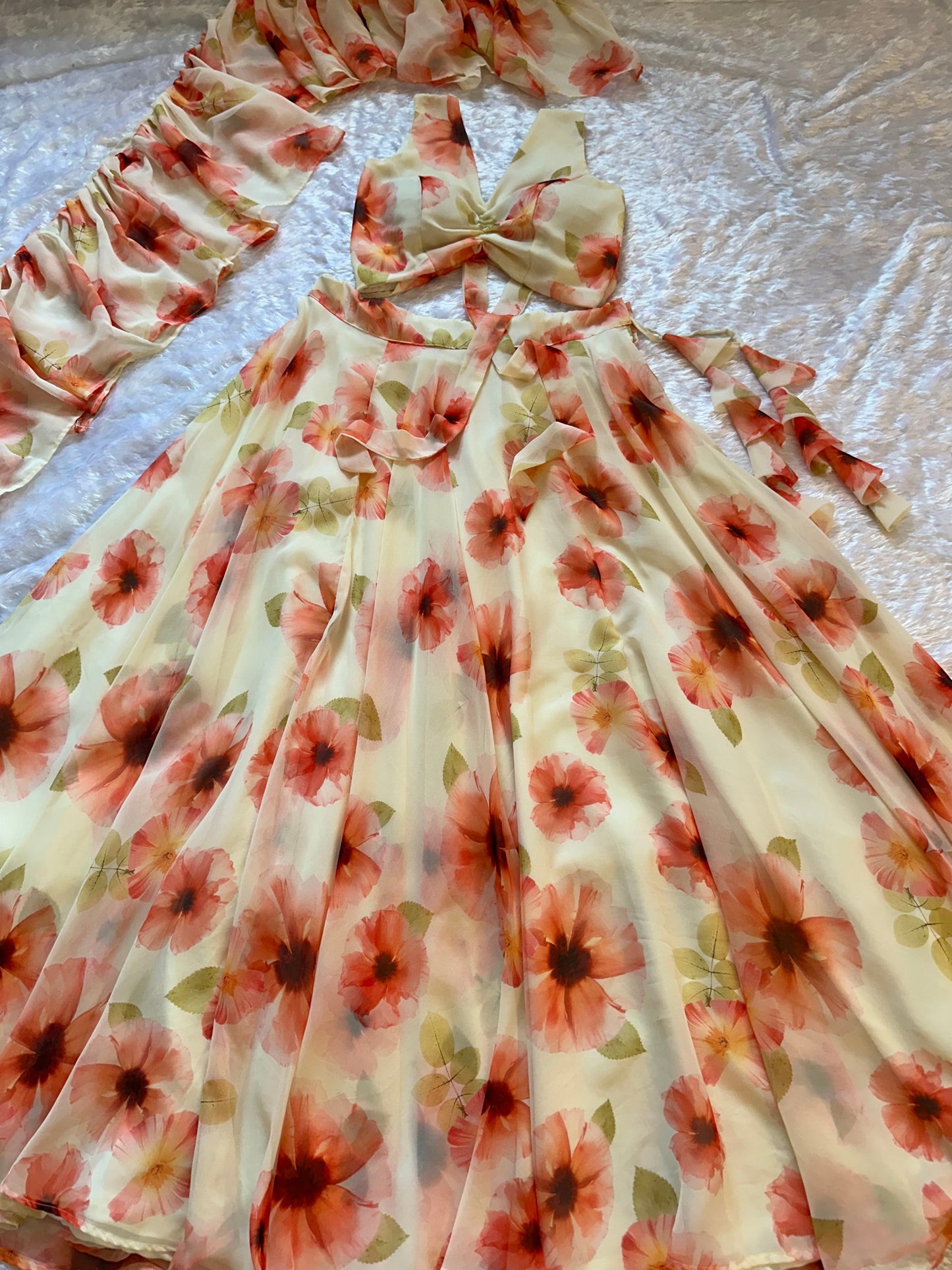 Soft Georgette digital painted floral design lehenga