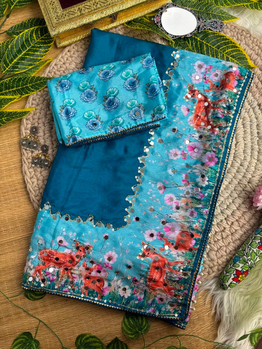 Very Soft and Elegant Rich look Soft Chinon Silk Digital Print