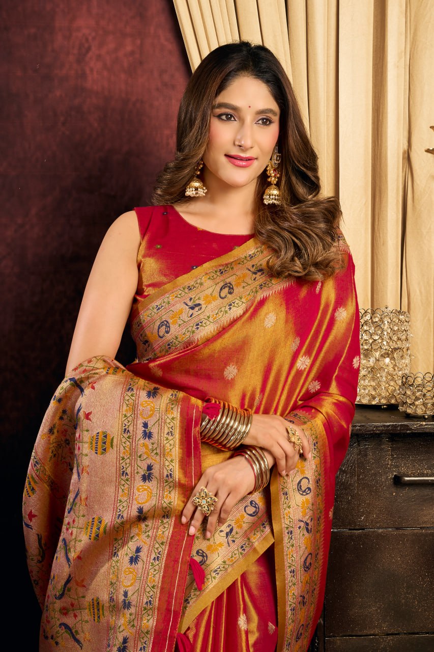 Premium Tissue Silk Saree With Tassels