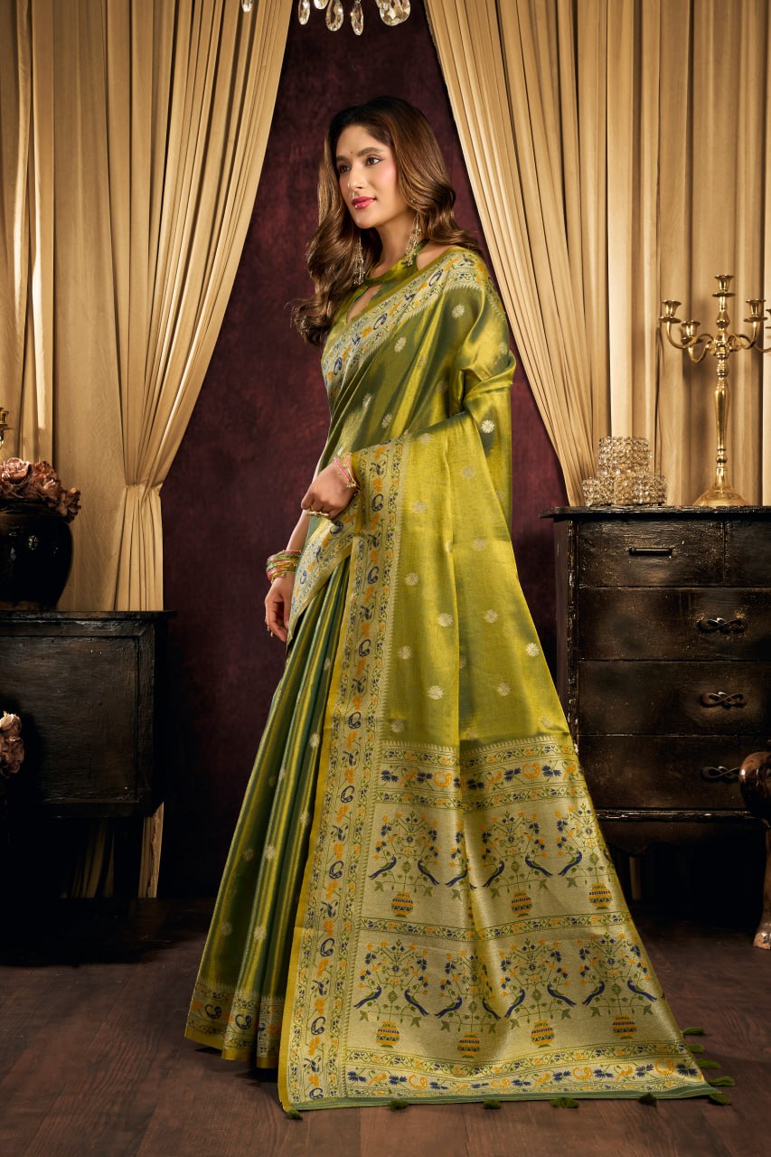 Premium Tissue Silk Saree With Tassels