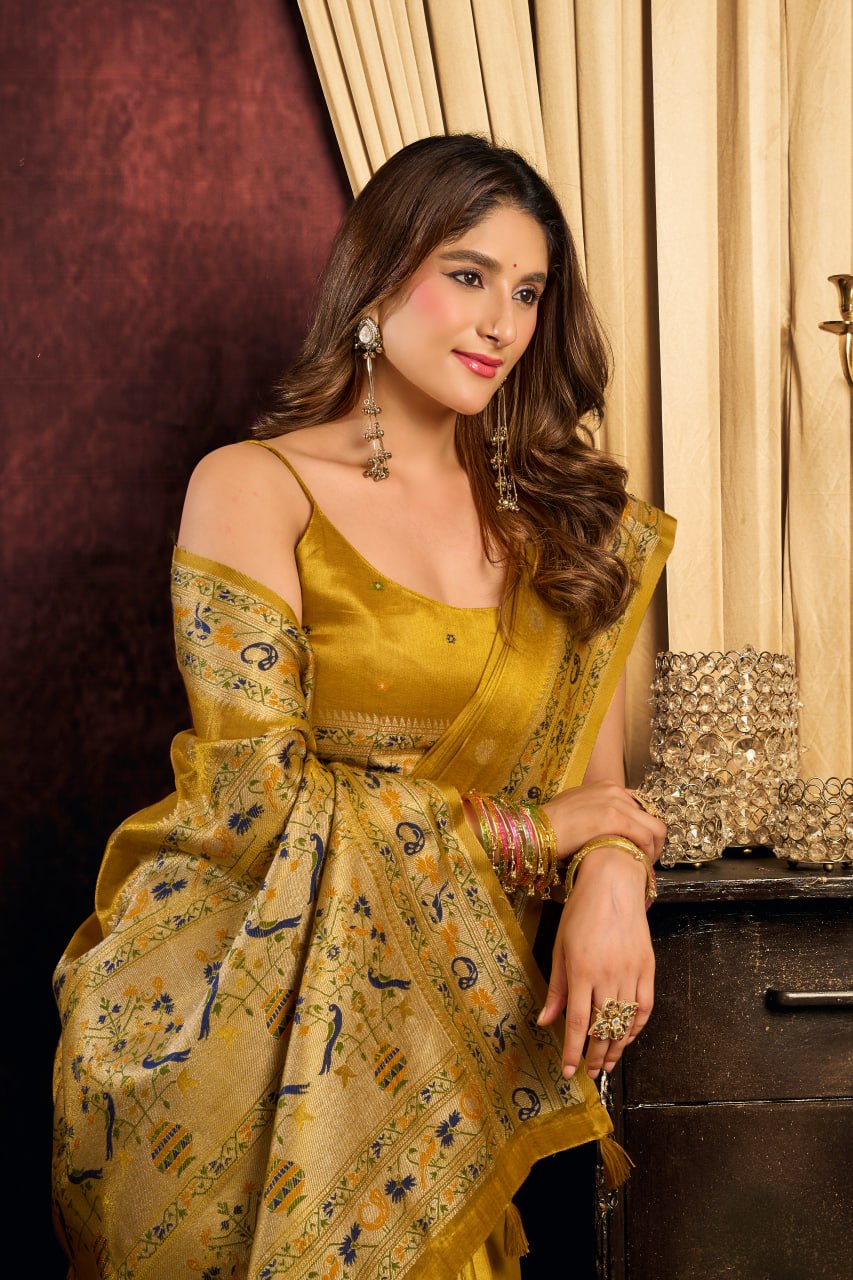 Premium Tissue Silk Saree With Tassels