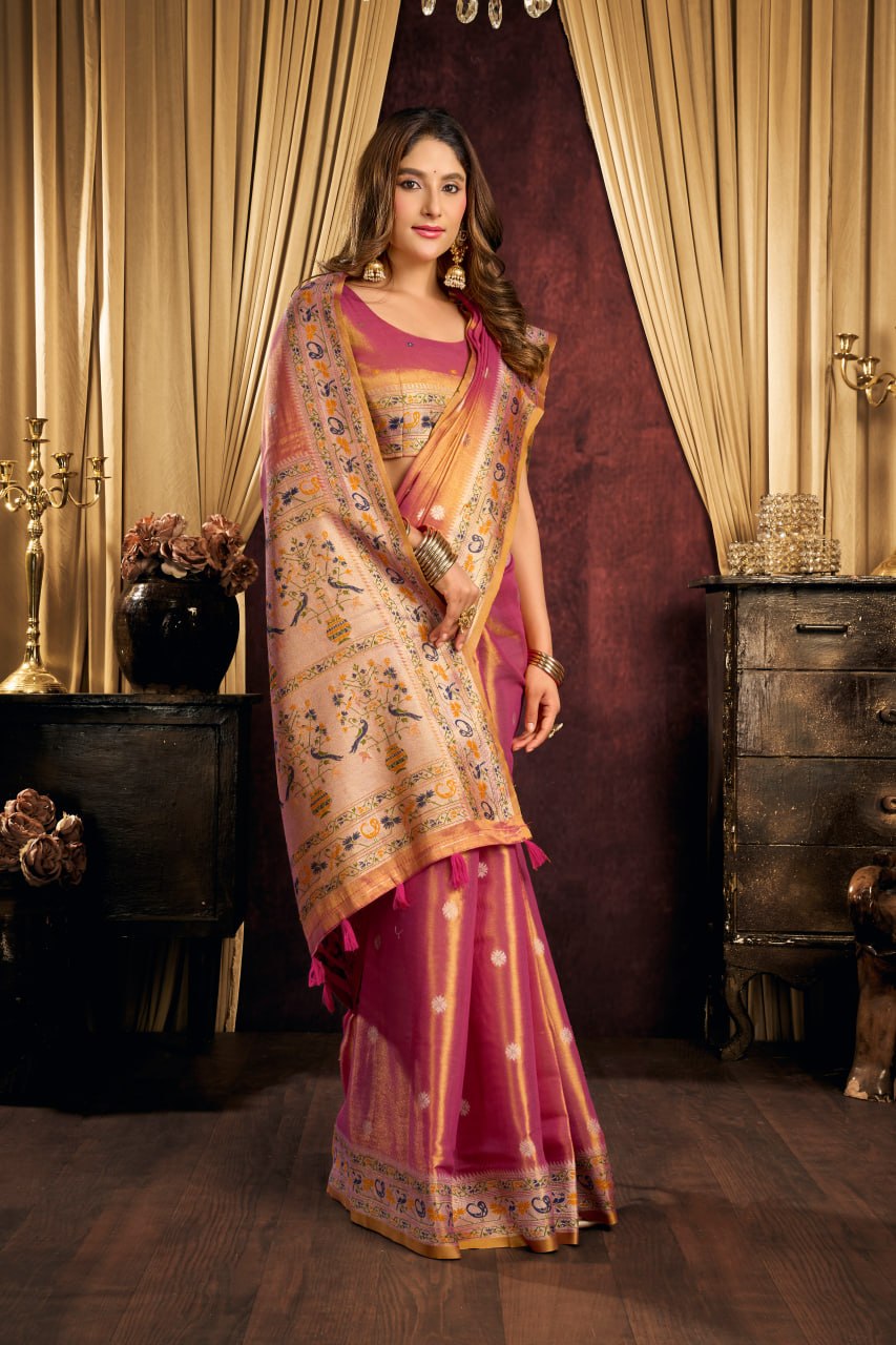 Premium Tissue Silk Saree With Tassels