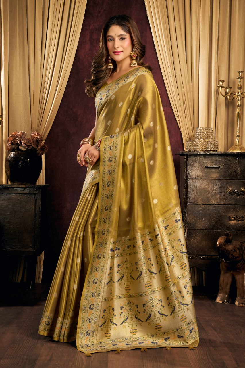 Premium Tissue Silk Saree With Tassels
