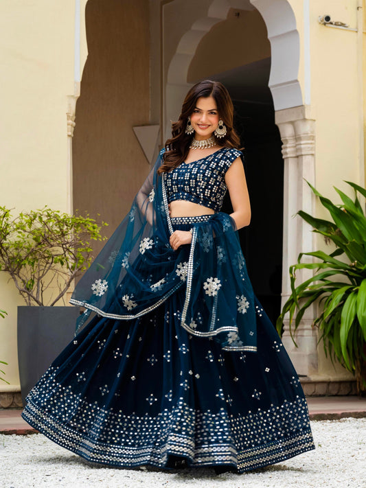 Faux Georgette zari sequence heavy embroidery work Choli