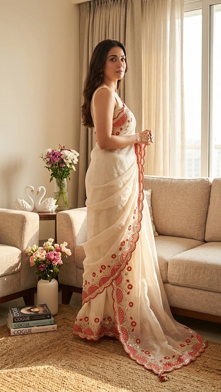 Beautiful Aplic work with sequins and thread Embroidery Work Saree