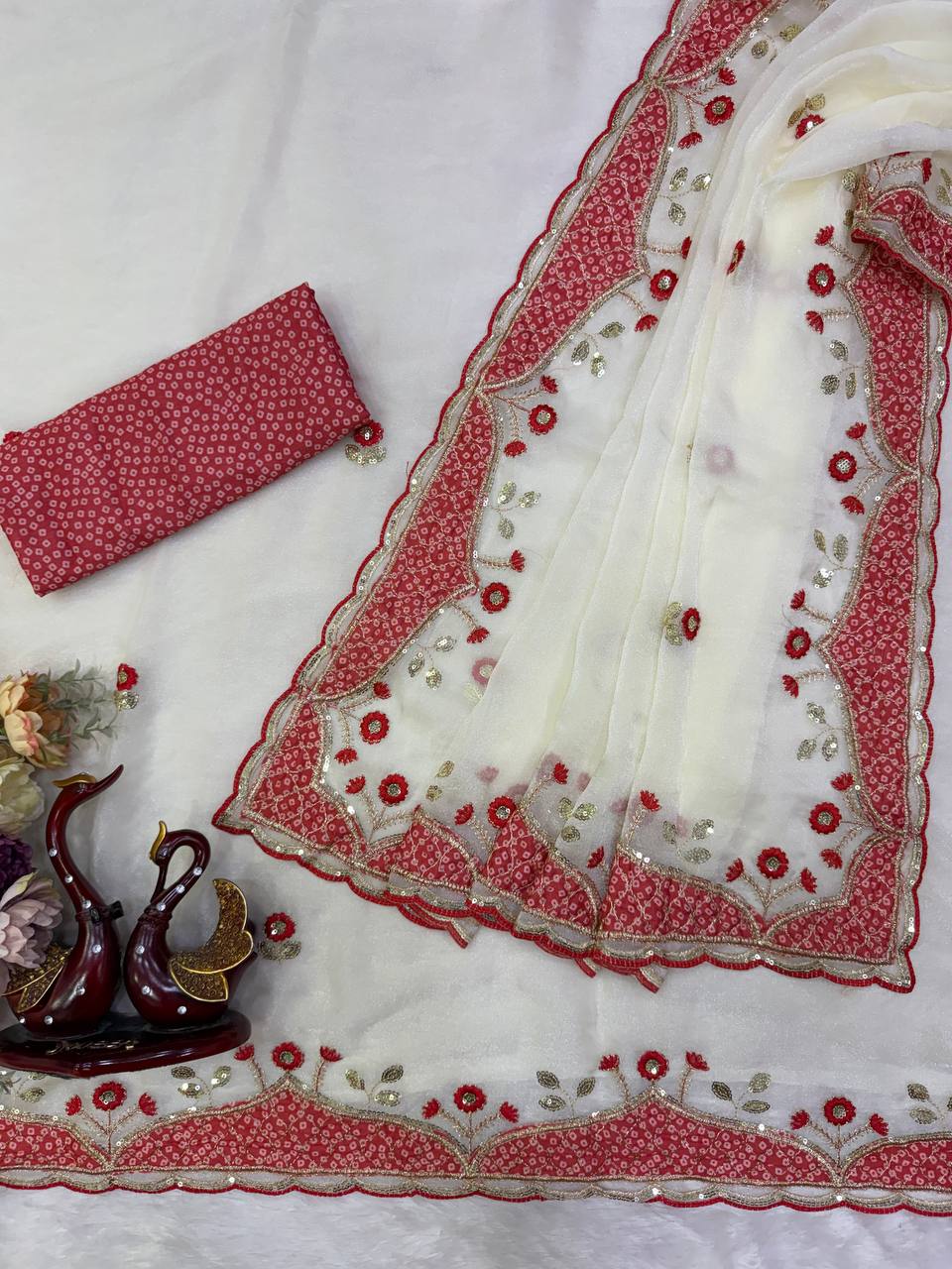 Beautiful Aplic work with sequins and thread Embroidery Work Saree