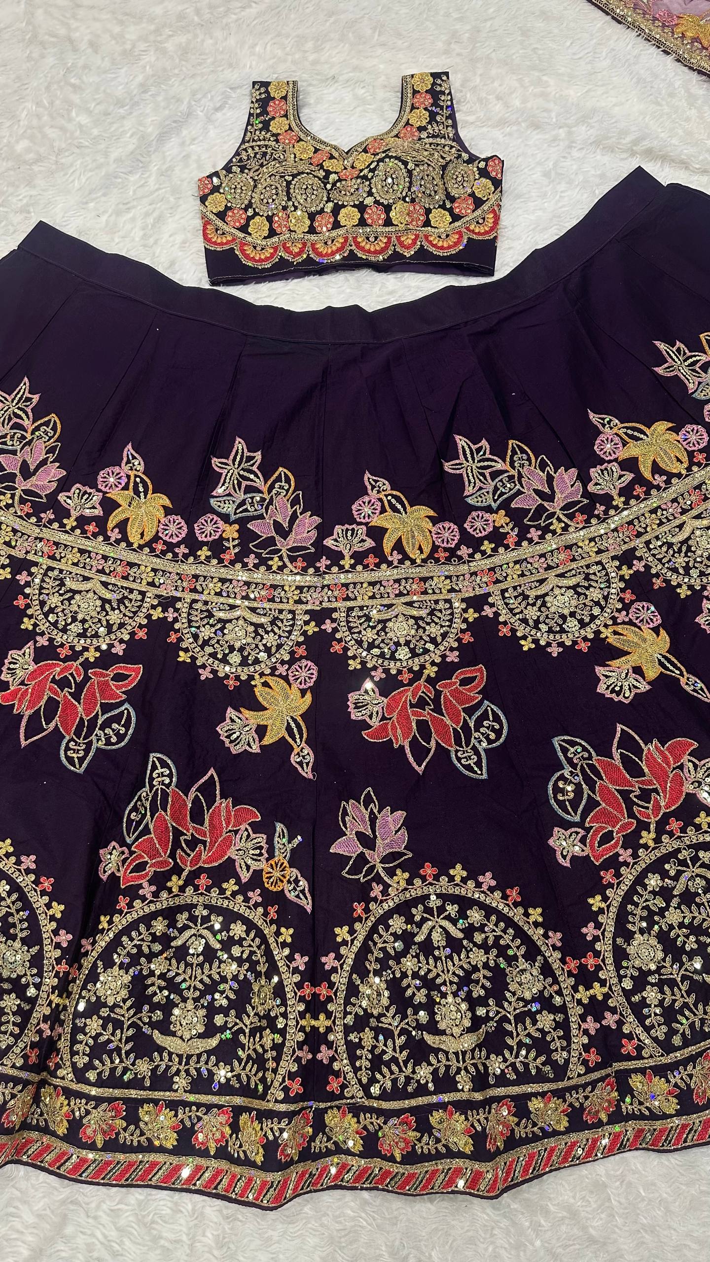 Kasturi silk lehenga with multi thread dori & sequins work choli
