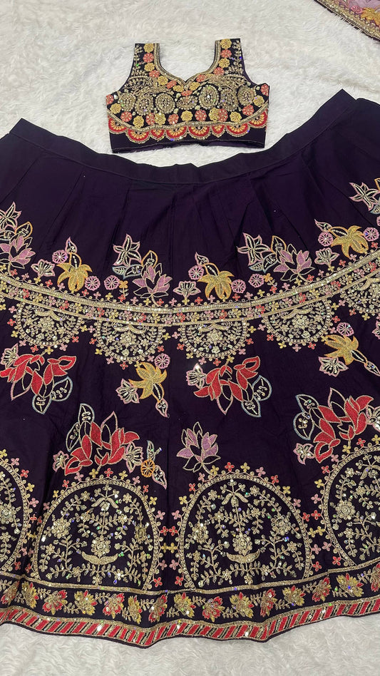 Kasturi silk lehenga with multi thread dori & sequins work choli