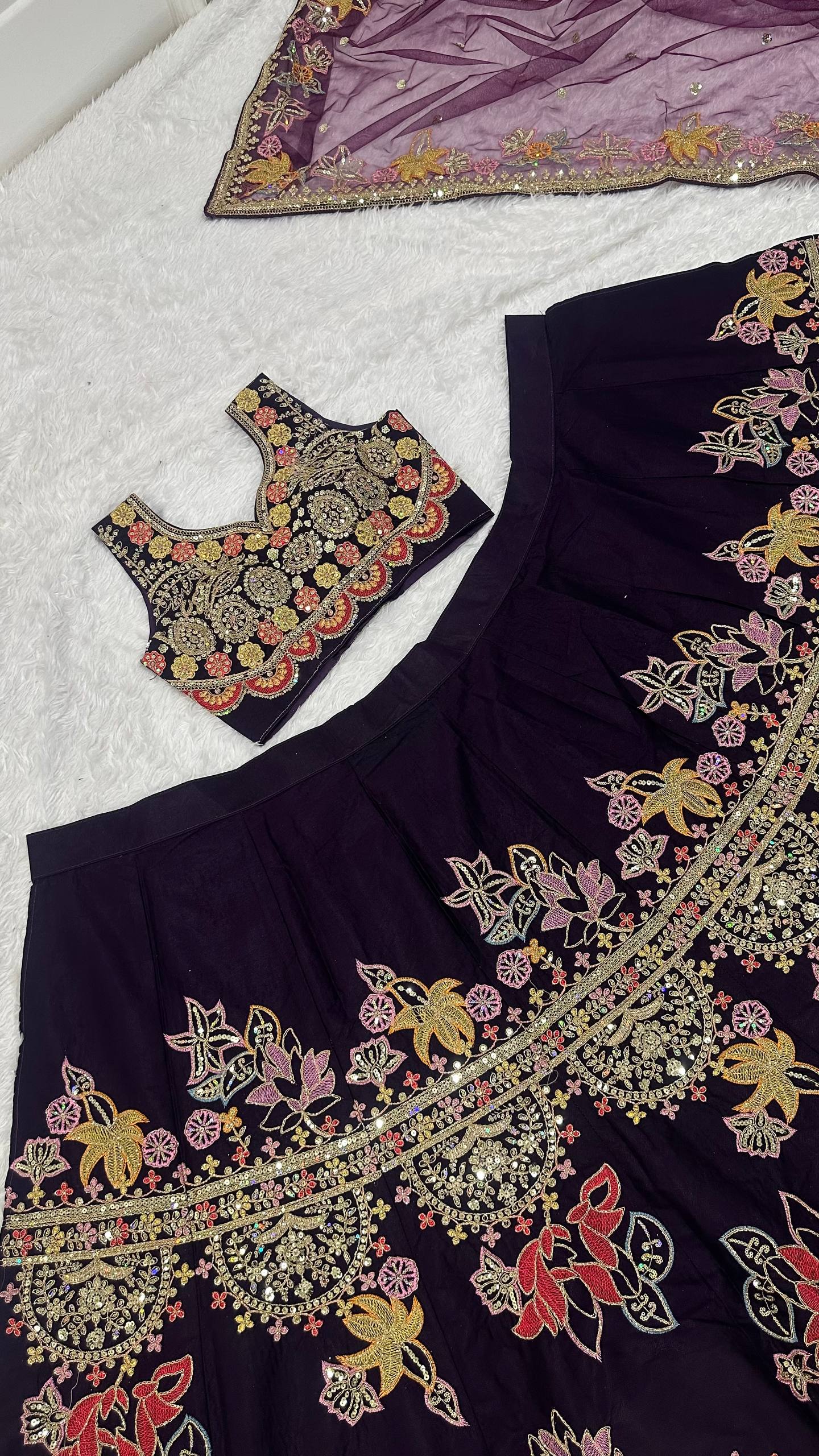 Kasturi silk lehenga with multi thread dori & sequins work choli